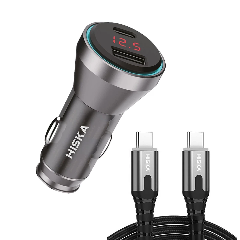 شارژر فندکی هیسکا مدل HCC-319 به همراه کابل تبدیل  USB-C
