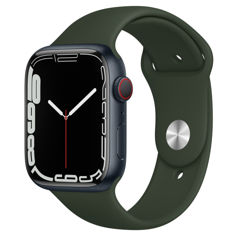 ساعت هوشمند اپل سری 7 مدل 45mm Aluminum Case with Nike Sport silicone Band، مناسب برای ورزش، روزمره، بند سیلیکون، فرم صفحه مستطیل، پشتیبانی از سیستم‌عامل WatchOS